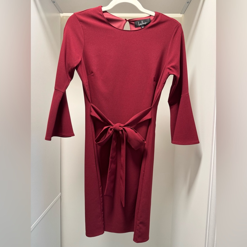 Lulu's Red Sheath Dress with 3/4 Bell Sleeves